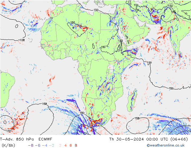 T-Adv. 850 hPa ECMWF Th 30.05.2024 00 UTC