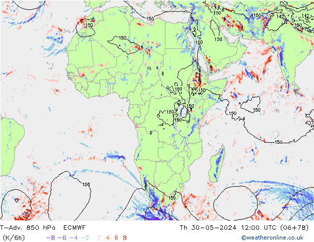 T-Adv. 850 hPa ECMWF Qui 30.05.2024 12 UTC