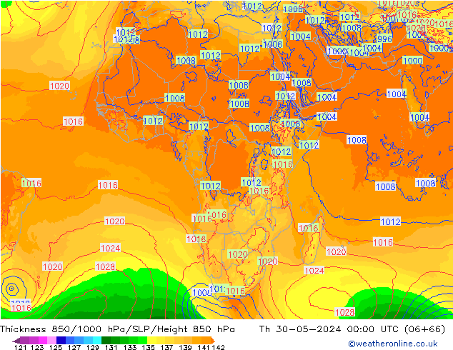 Thck 850-1000 гПа ECMWF чт 30.05.2024 00 UTC