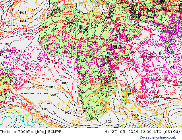 Theta-e 700hPa ECMWF Seg 27.05.2024 12 UTC