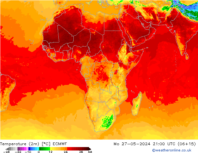 Temperatura (2m) ECMWF lun 27.05.2024 21 UTC