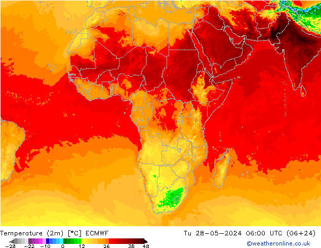 Temperatura (2m) ECMWF mar 28.05.2024 06 UTC