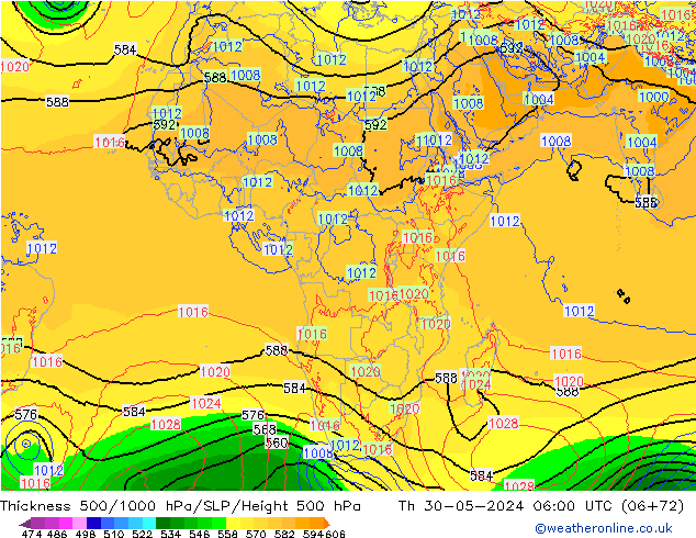 Dikte 500-1000hPa ECMWF do 30.05.2024 06 UTC