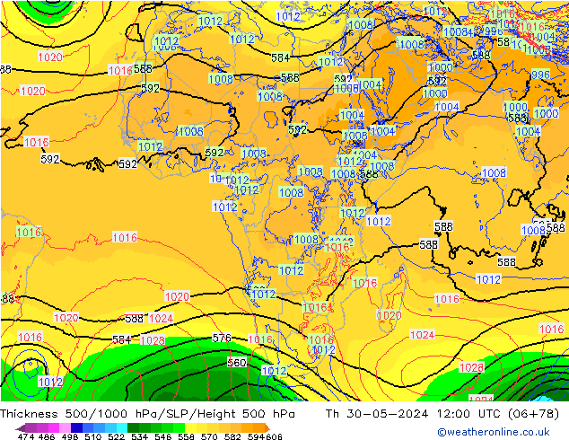 Thck 500-1000hPa ECMWF Qui 30.05.2024 12 UTC