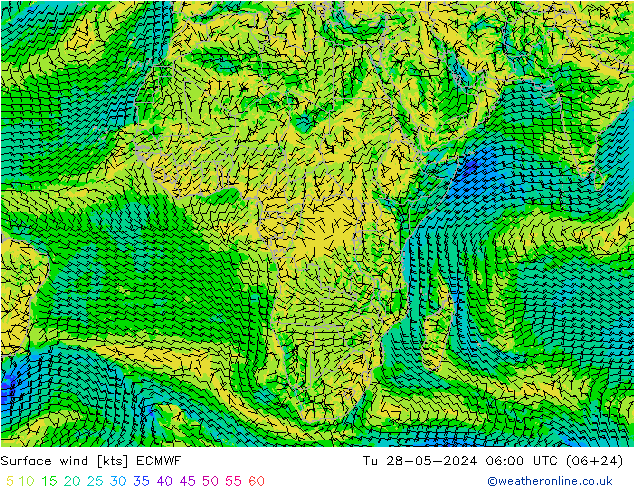 Surface wind ECMWF Tu 28.05.2024 06 UTC