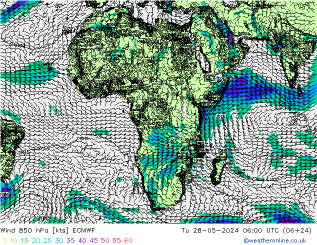 Wind 850 hPa ECMWF Tu 28.05.2024 06 UTC