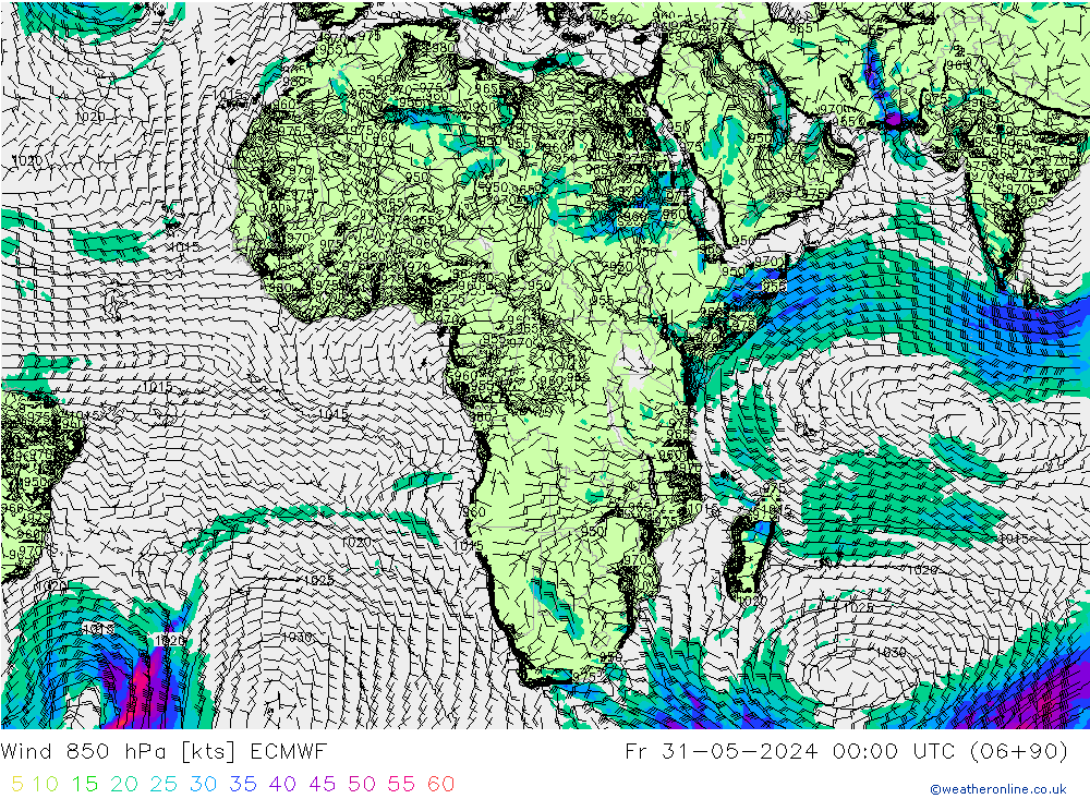 Vent 850 hPa ECMWF ven 31.05.2024 00 UTC