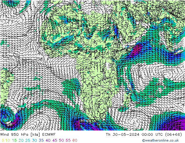 Wind 950 hPa ECMWF Th 30.05.2024 00 UTC