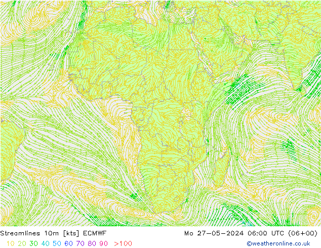 Linha de corrente 10m ECMWF Seg 27.05.2024 06 UTC