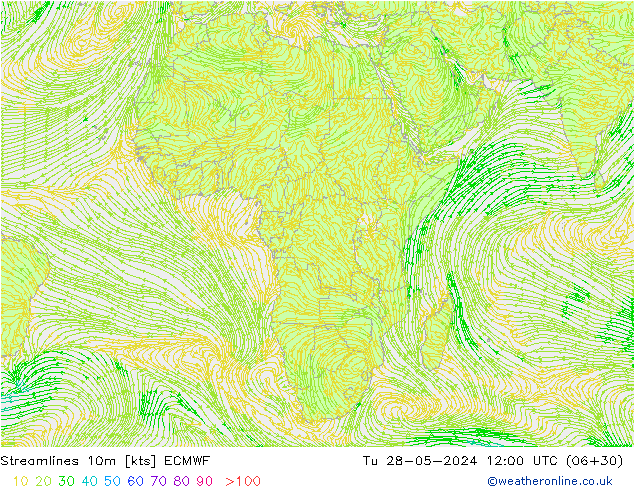 Streamlines 10m ECMWF Tu 28.05.2024 12 UTC