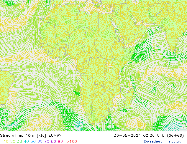 Streamlines 10m ECMWF Th 30.05.2024 00 UTC