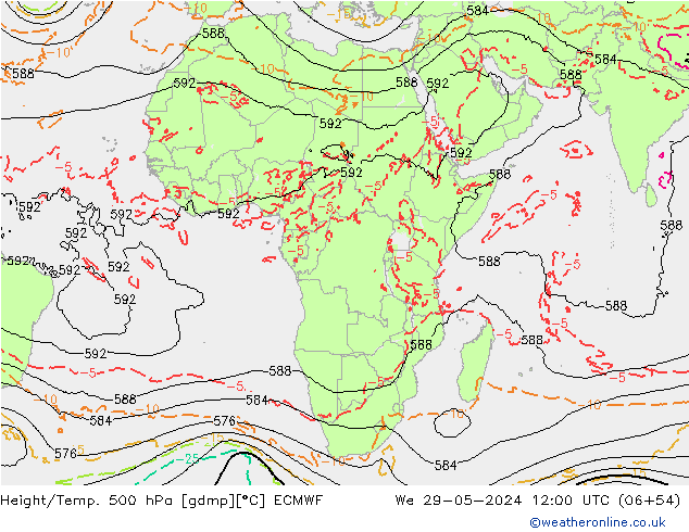 Z500/Rain (+SLP)/Z850 ECMWF śro. 29.05.2024 12 UTC