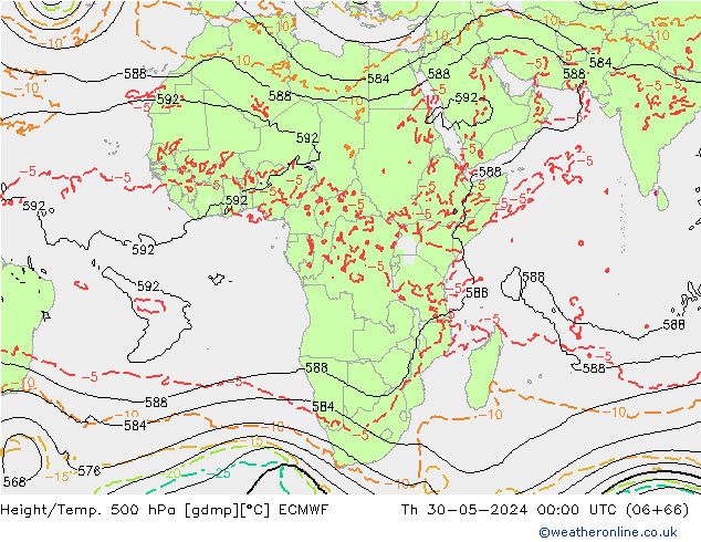 Z500/Rain (+SLP)/Z850 ECMWF jue 30.05.2024 00 UTC