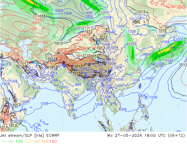 Jet Akımları/SLP ECMWF Pzt 27.05.2024 18 UTC