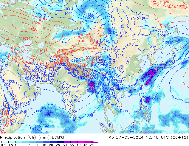 Z500/Rain (+SLP)/Z850 ECMWF Mo 27.05.2024 18 UTC