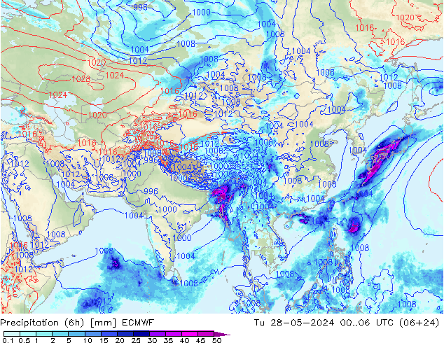 Z500/Rain (+SLP)/Z850 ECMWF Ter 28.05.2024 06 UTC