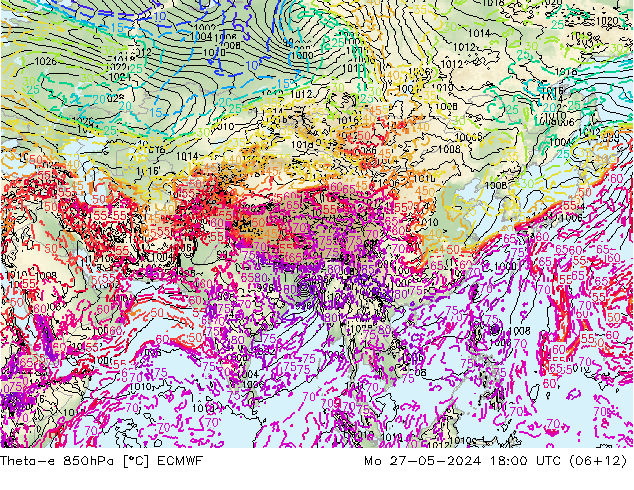 Theta-e 850hPa ECMWF Mo 27.05.2024 18 UTC