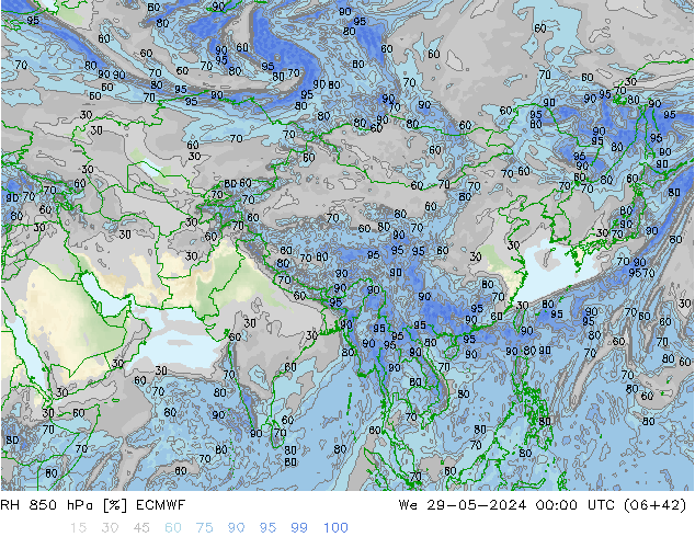 850 hPa Nispi Nem ECMWF Çar 29.05.2024 00 UTC