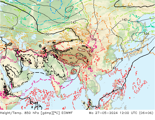 Height/Temp. 850 hPa ECMWF lun 27.05.2024 12 UTC