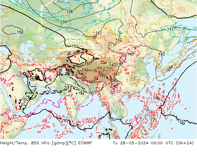 Z500/Yağmur (+YB)/Z850 ECMWF Sa 28.05.2024 06 UTC