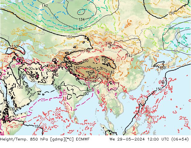 Z500/Rain (+SLP)/Z850 ECMWF mer 29.05.2024 12 UTC