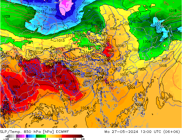 SLP/Temp. 850 hPa ECMWF Mo 27.05.2024 12 UTC