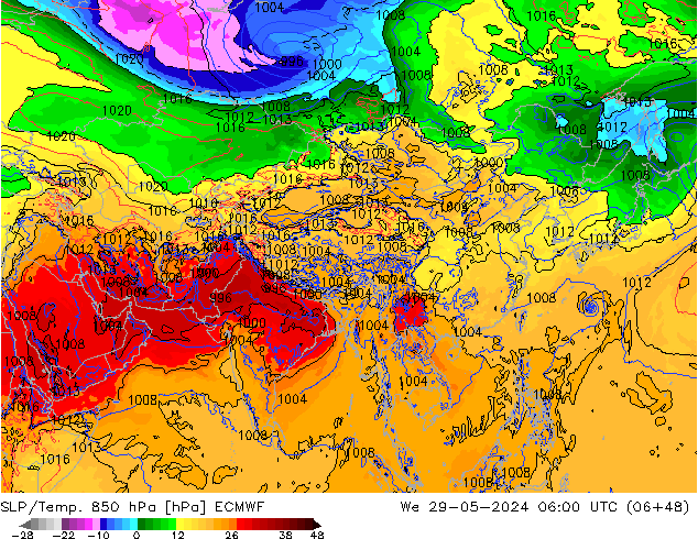 SLP/Temp. 850 hPa ECMWF We 29.05.2024 06 UTC