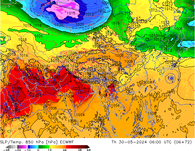 850 hPa Yer Bas./Sıc ECMWF Per 30.05.2024 06 UTC