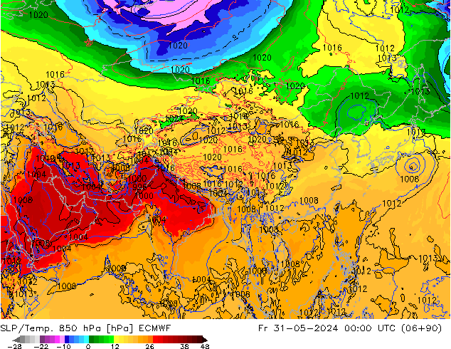 SLP/Temp. 850 hPa ECMWF Pá 31.05.2024 00 UTC