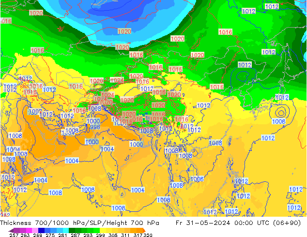 Thck 700-1000 hPa ECMWF Pá 31.05.2024 00 UTC