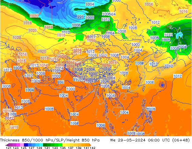 Thck 850-1000 hPa ECMWF We 29.05.2024 06 UTC