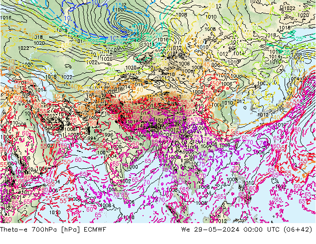 Theta-e 700hPa ECMWF  29.05.2024 00 UTC