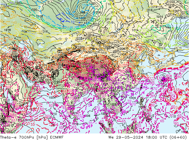 Theta-e 700hPa ECMWF St 29.05.2024 18 UTC