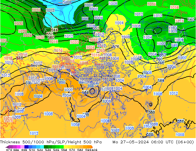 Dikte 500-1000hPa ECMWF ma 27.05.2024 06 UTC