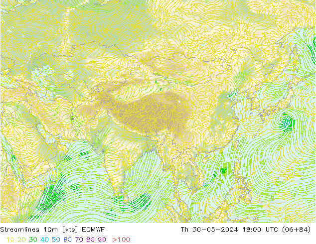 Línea de corriente 10m ECMWF jue 30.05.2024 18 UTC