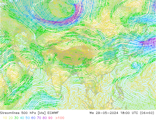 Streamlines 500 hPa ECMWF We 29.05.2024 18 UTC