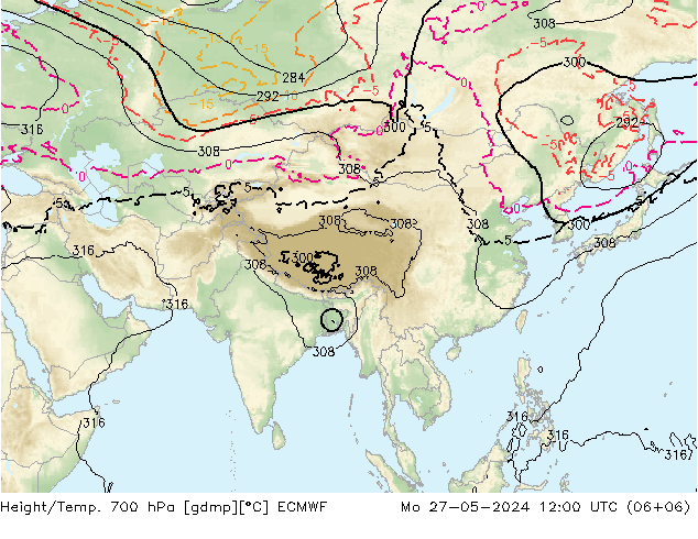 Height/Temp. 700 hPa ECMWF Mo 27.05.2024 12 UTC