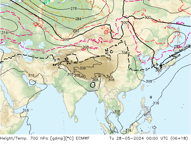 Height/Temp. 700 гПа ECMWF вт 28.05.2024 00 UTC