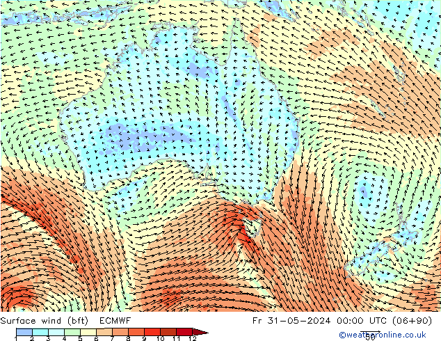  10 m (bft) ECMWF  31.05.2024 00 UTC