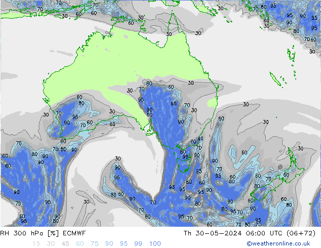 RH 300 hPa ECMWF Qui 30.05.2024 06 UTC