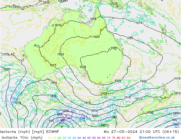 Isotachs (mph) ECMWF Mo 27.05.2024 21 UTC