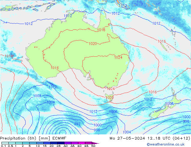 Precipitation (6h) ECMWF Mo 27.05.2024 18 UTC