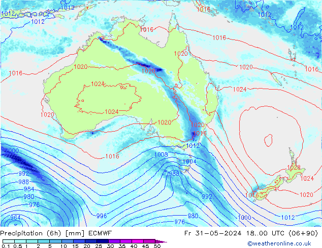 Z500/Regen(+SLP)/Z850 ECMWF vr 31.05.2024 00 UTC