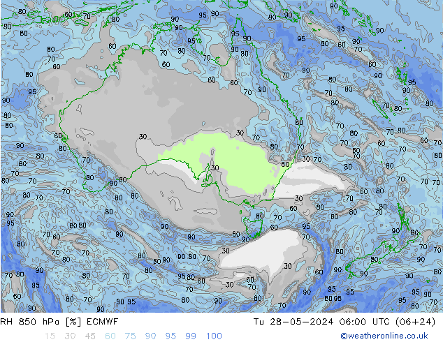 RH 850 hPa ECMWF Tu 28.05.2024 06 UTC