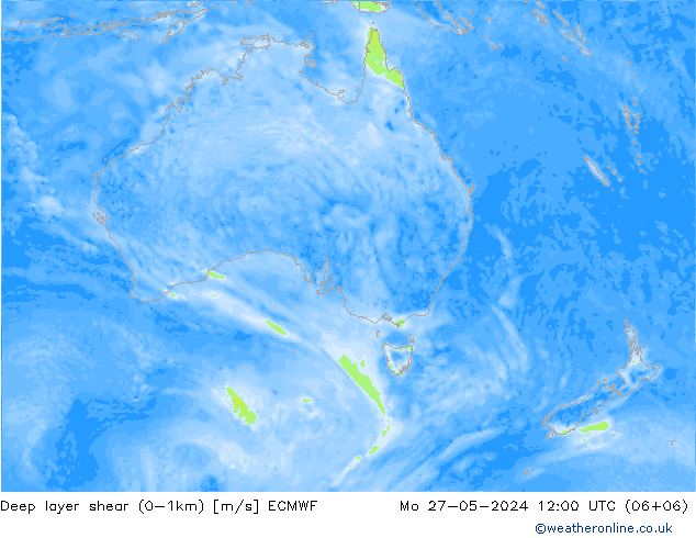 Deep layer shear (0-1km) ECMWF lun 27.05.2024 12 UTC