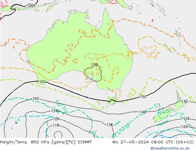 Height/Temp. 850 hPa ECMWF Mo 27.05.2024 09 UTC