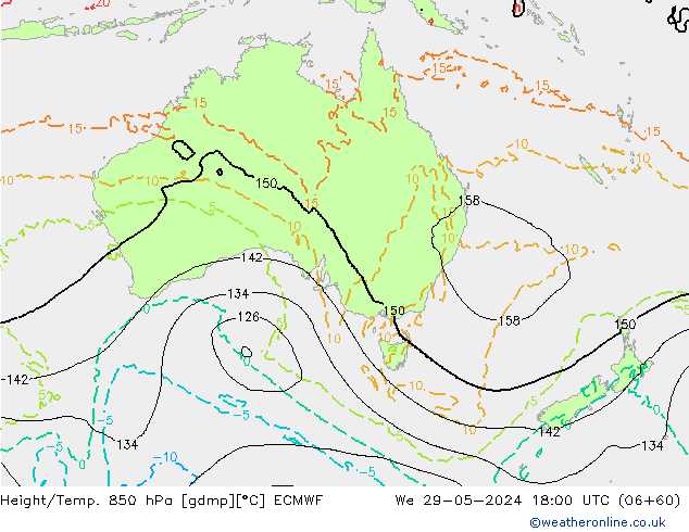 Z500/Yağmur (+YB)/Z850 ECMWF Çar 29.05.2024 18 UTC