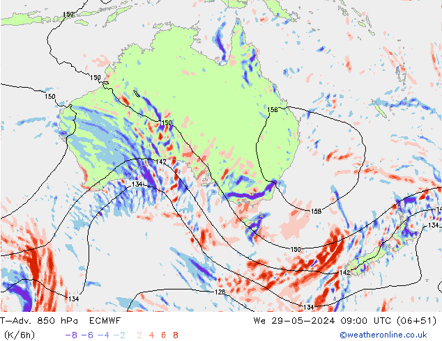 T-Adv. 850 hPa ECMWF śro. 29.05.2024 09 UTC