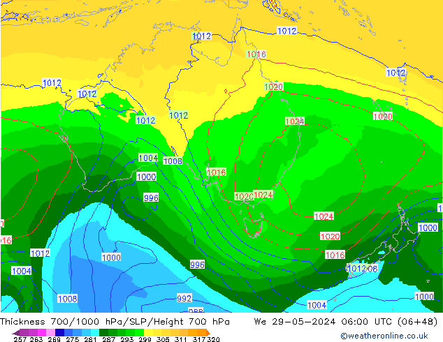 Thck 700-1000 hPa ECMWF mer 29.05.2024 06 UTC