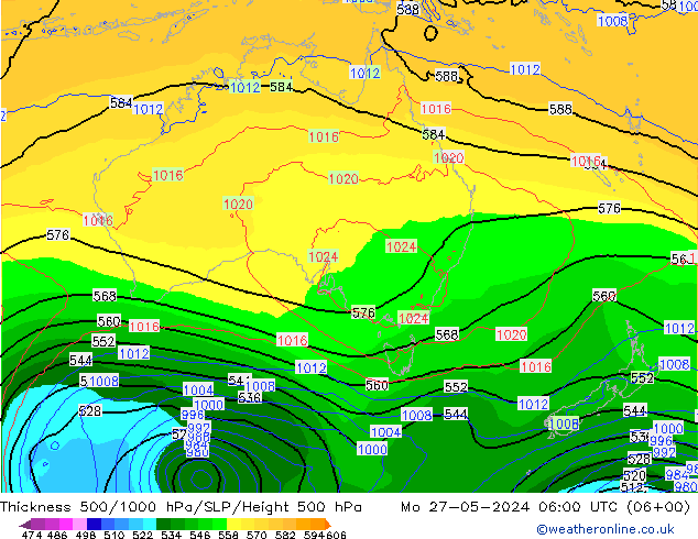 Schichtdicke 500-1000 hPa ECMWF Mo 27.05.2024 06 UTC